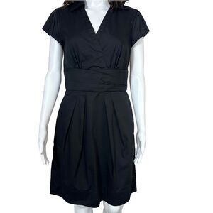 White House Black Market Classic Black Short Sleeve V Neck Wrap Dress Sz 6